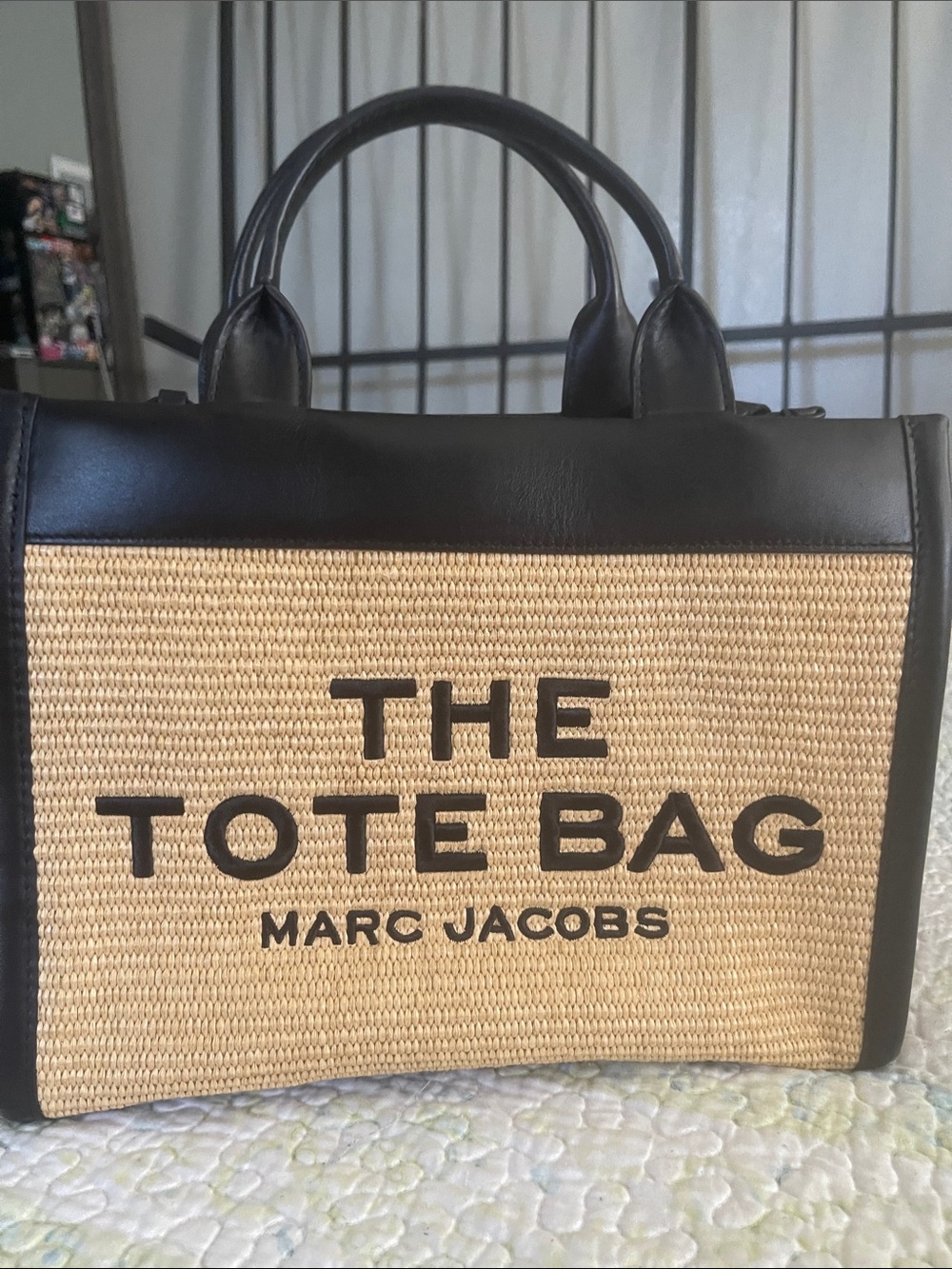 Marc Jacobs Straw Tote with Black Trim and Top Handles